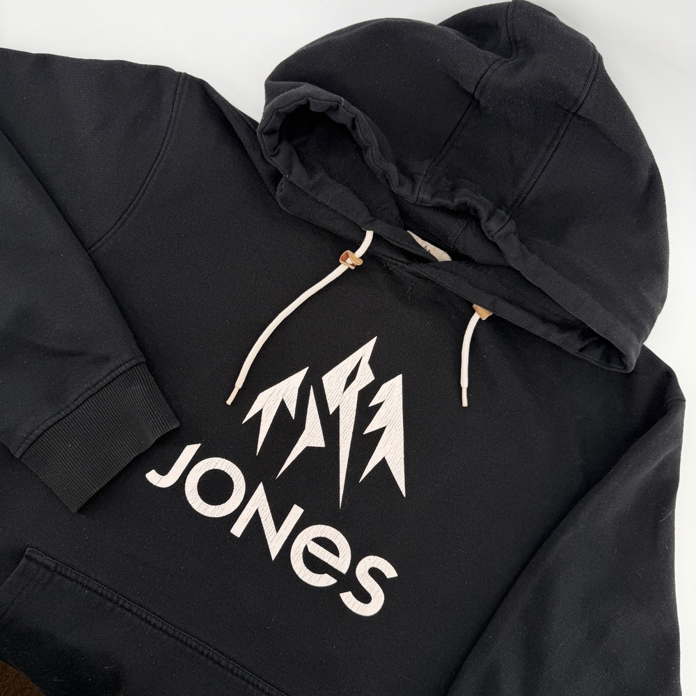 Jones Snowboards Hoodie Mens Medium Black Mountain Logo Organic Cotton Pullover